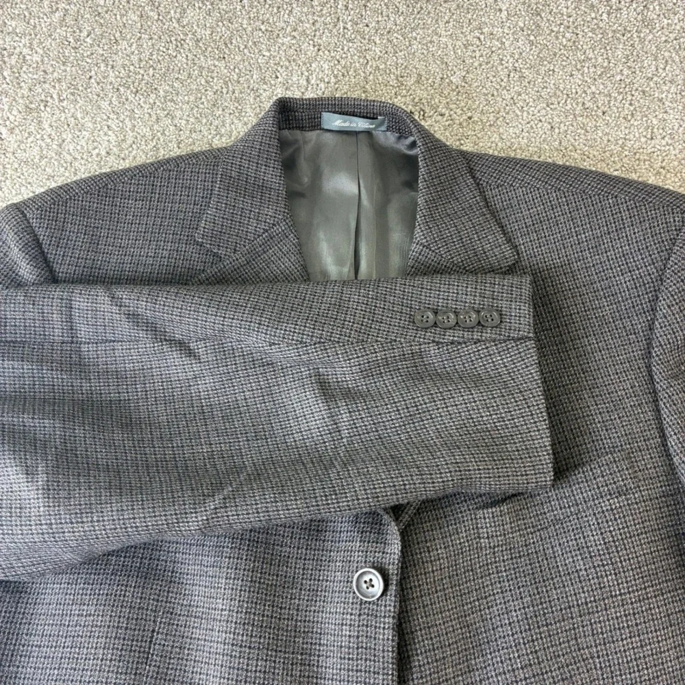 VTG‎ Oscar de la Renta 44R Brown Gray Houndstooth 100% Wool Blazer Jacket Luxury